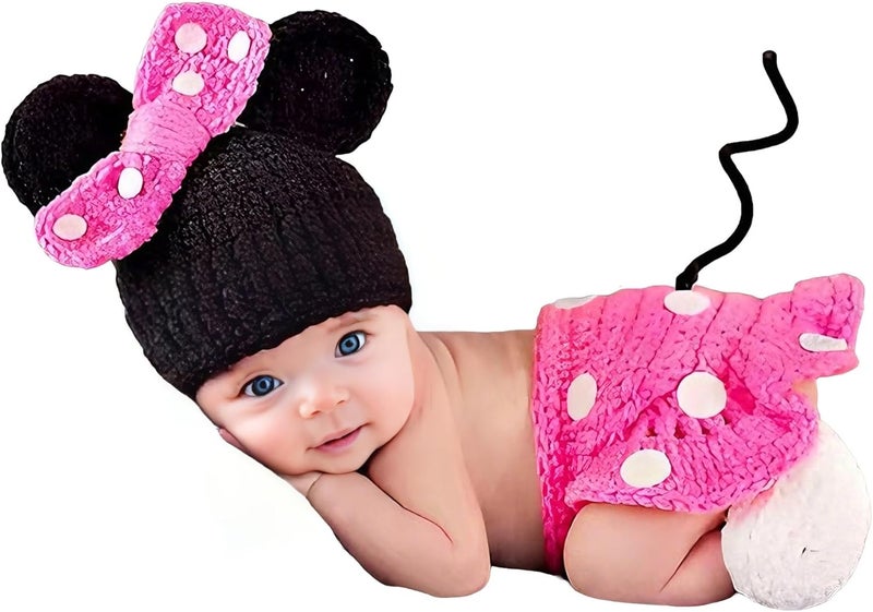 Jastore Photography Prop Baby Costume Cute Crochet Knitted Hat Cap Girl Boy Diaper Shoes Mouse - Image 1